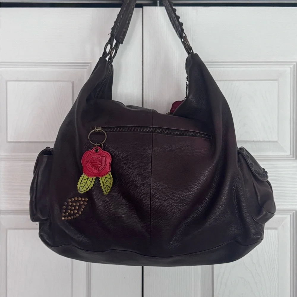 Betsey Johnson vintage hobo Leather Handbag with Rose Charms
